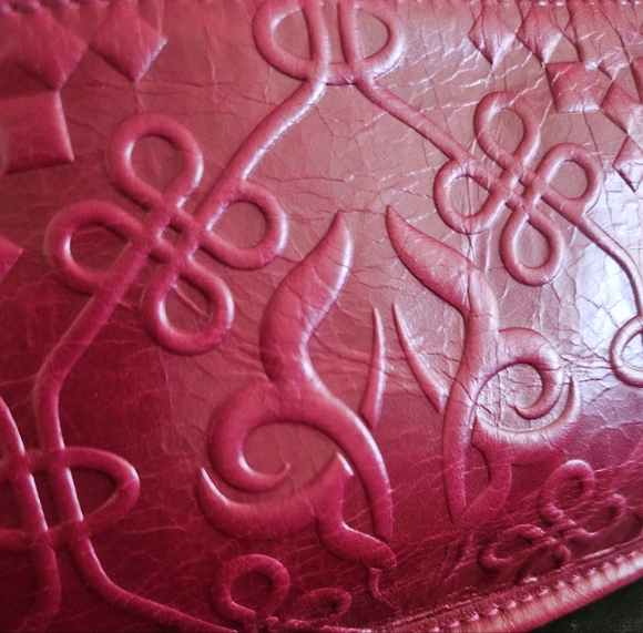 Hobo International "Cadence"Leather Embossed Tooled Cranberry Pouchette Bag - Picture 10 of 13